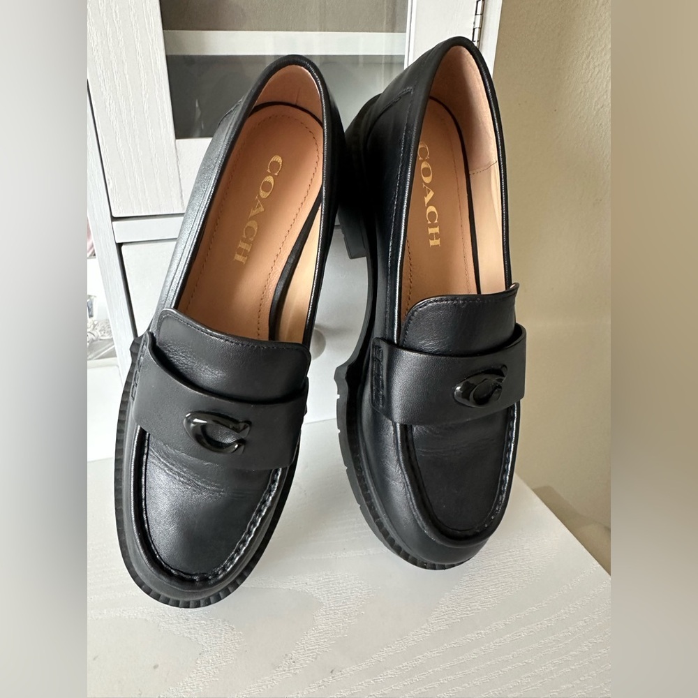 Coach Black Leather Loafers Classic Slip-Ons
